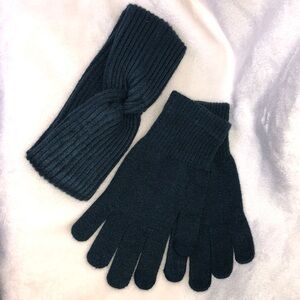 Dark Teal Knit Gloves and Headband Set